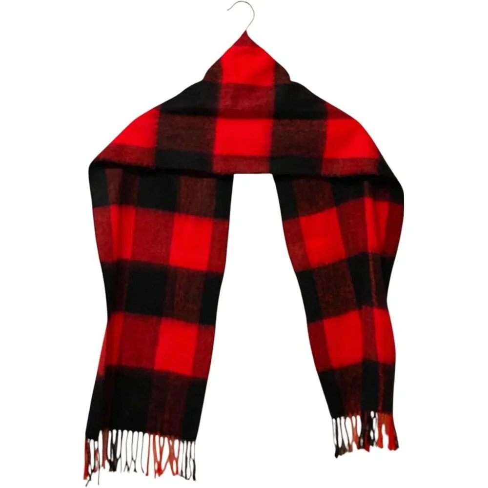 Red Black Buffalo Plaid Men's Scarf 11x61 Inches Rectangular Winter Classic